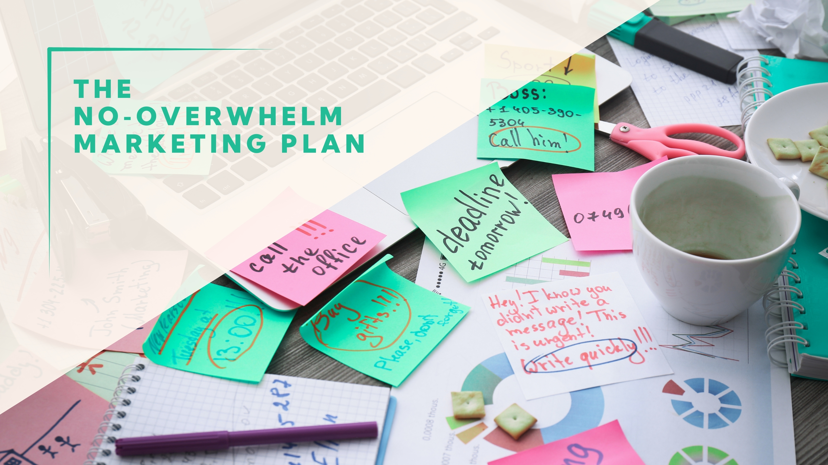 Organized desk with colorful sticky notes and planning tools representing a calm, structured approach to managing tasks.